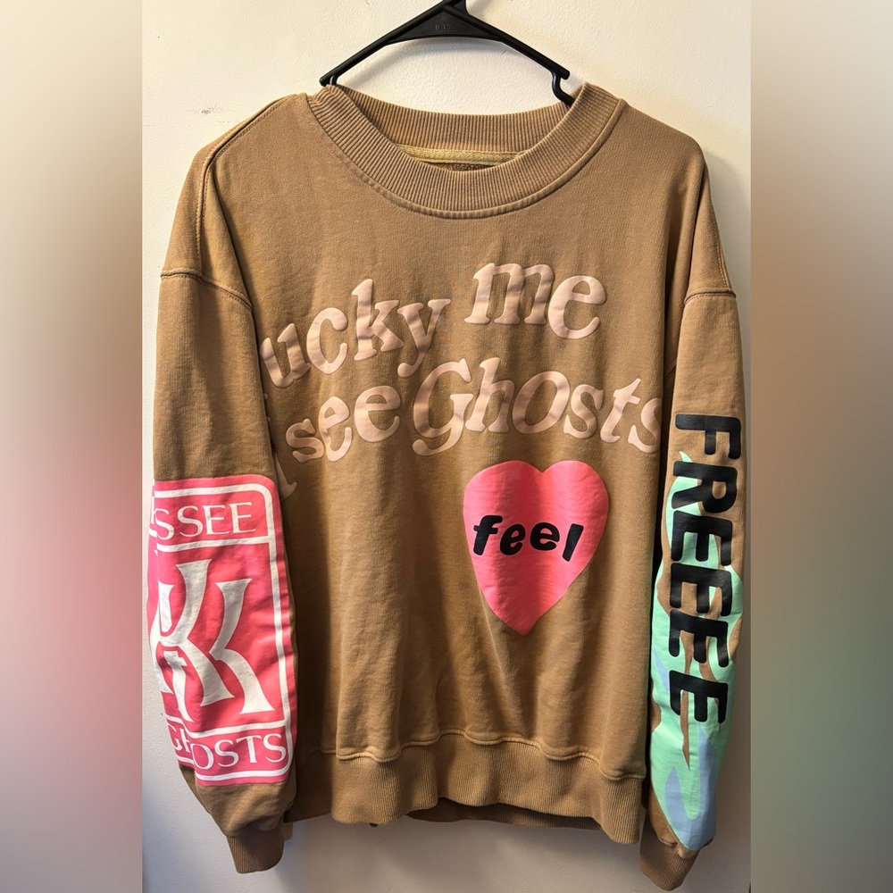 XL Lucky Me I See Ghosts Brown Crewneck